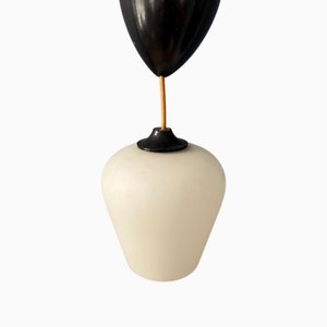 Small Mid-Century Reversed Tulip Opaline Glass Hanging Lamp