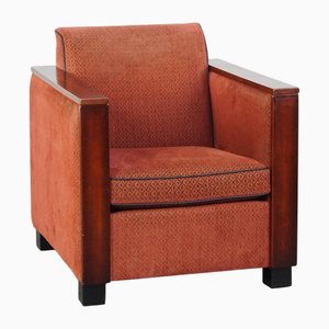 Art Deco Wooden Armchair with Red Upholstery