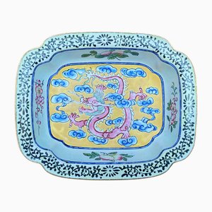 Qianlong Period Canton Enamel Square Dish with Dragon, China, Late 18th Century