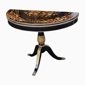 19th Century Italian Parcel Gilt Marquetry Inlaid Ebonised Card Table