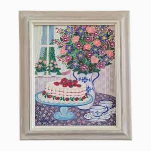 Cake & Blooms Mini Still Lifes, 1950s, Wood, Framed