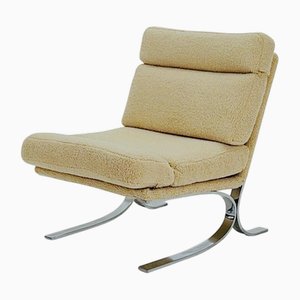 Mid-Century Modern Lounge Chair in Beige Teddy Fabric with Chrome Base, Italy, 1980s