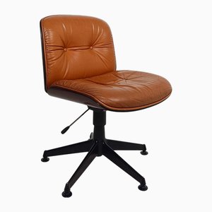 Cognac Leather and Rosewood Desk Chair attributed to Ico Parisi for MiM Roma, Italy, 1960s