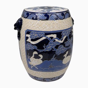 Barrel-Shaped Ceramic Stool with Decoration, Italy, 1970s