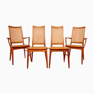 Danish Teak Rattan Cane Chairs by Niels Koefoed for Koefoeds Hornslet, 1965, Set of 4