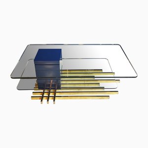 Vintage Coffee Table in Glass and Brass, 1970s