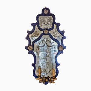 Venezianischer Beleuchteter Spiegel mit Blauem Glasrahmen, 1880er