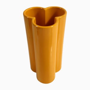 Vase Postmoderne en Céramique Vernie Jaune Orange, Italie, 1970s