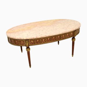 Table Basse avec Plateau en Marbre et Laiton Marqueté, France, 1930s
