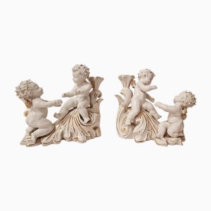 Porcelain Cherub Candleholders from Liani, 1950s, Set of 2