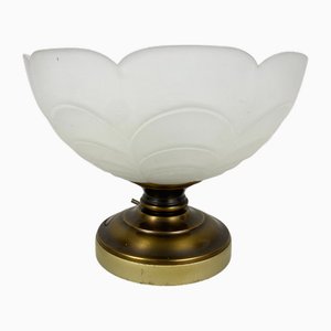 Vintage Art Deco Tischlampe aus Messing & Milchglas Nachttischlampe von Deknudt, Belgien, 1970er