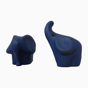 Mid-Century Blue Ceramic Elephants, Austria, Set of 2