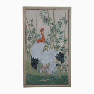 Seidenmalerei mit Ibissen, 1950er