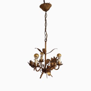 Vintage Chandelier in a Floral Design Made of Gold-Colored Metal, 1970s