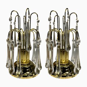 Lámparas de mesa en forma de cascada o en forma de lágrima de cristal de Murano. Juego de 2