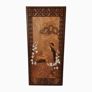Art Nouveau Pokerwork Wall Panel, 1900s
