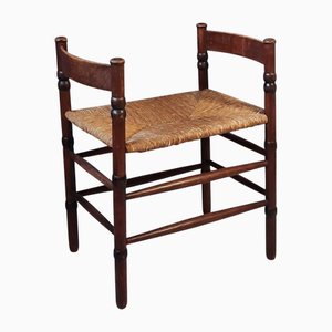 Small Art Deco Bench with Rush Seat from N.V. Jac. Levee, 1930s