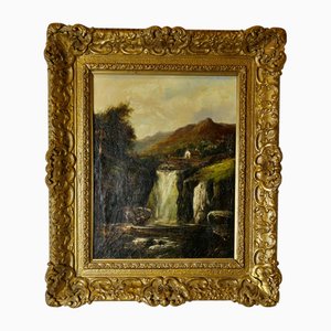 Victorian Artist, Waterfall, 1800s, Oil Painting