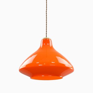 Mid-Century Italian Orange Glass and Brass Pendant Lamp