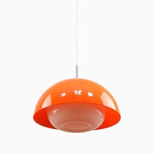 Lámpara colgante italiana era espacial de vidrio acrílico naranja, años 70