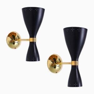 Applique da parete Diabolo nere in ottone di Stilnovo, anni '50, set di 2