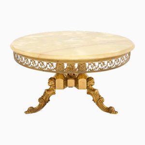 Table Basse Vintage en Laiton et Onyx, France, 1930s