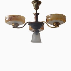 Danish Art Deco Chandelier with Alabaster-Look Glass Bowls