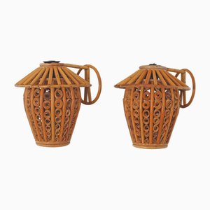 Bamboo Lantern Wall Lights, 1950s, Set of 2
