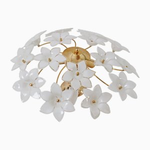 Lampe à Suspension en Verre de Murano Blanc Fleuri, Autriche, 1990s