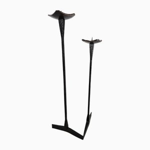 Brutalist Hammered Metal Double Candleholder, 1960s