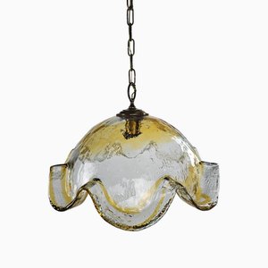 Lámpara colgante italiana de vidrio amarillo, años 70