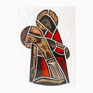 Stained Glass Tile Artwork with Sacral Maria and Jesus, 1950s