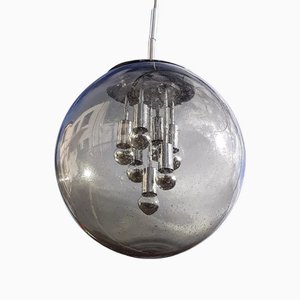 Lámpara colgante Sputnik con bola de vidrio ahumado de Doria Leuchten, Alemania, años 60