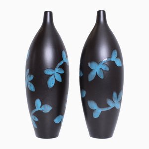 Large Japandi Floral Ceramic Vases from Ikea, 1990s, Set of 2