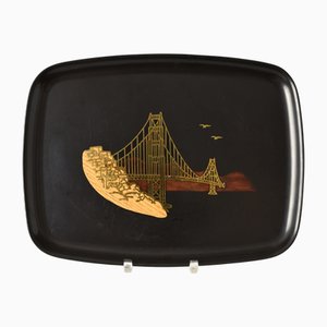 Plateau Mid-Century Moderne avec Marqueterie Golden Gate Bridge de Couroc, 1960s