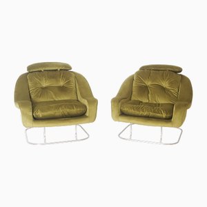 Set of Green Velvet Armchairs, 1970s