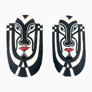 Carved and Painted Wood Masks from Bali, Set of 2