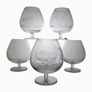 Crystal Cognac Glasses, 1950s, Set of 6