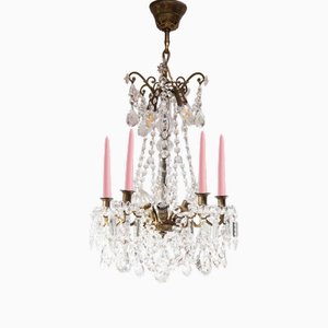 Vintage Swedish Bronze Chandelier with Candles, 1940s