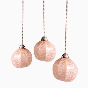 Art Deco Pendant Light in Pink Speckled Glass, 1920s