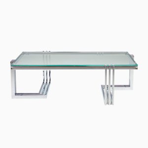 Tavolino da caffè vintage in metallo cromato e vetro, anni '60