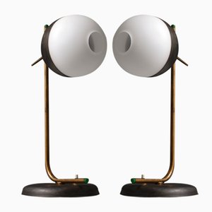 Lampes de Bureau en Laiton, Fer et Verre Opalin, Italie, 1950s, Set de 2