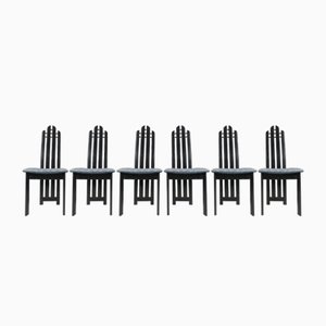 Vintage Black Wooden Dining Chairs, 1980s, Set of 6