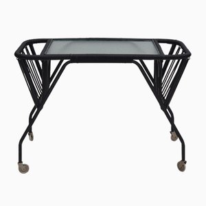 Vintage Scandinavian Side Table in Glass with Brass Wheels, 1970s