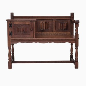 Vintage Danish Side Bench in Dark Oak and Plywood, 1960s
