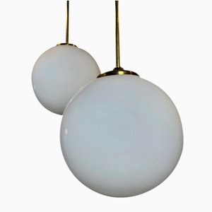 Art Deco Hanging Lamp in Opaline and Brass