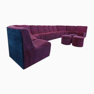 Vintage Snake Modular Sofa in Velvet, 1970s, Set of 14