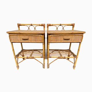 Rattan Bedside Tables, Italy, 1970s, Set of 2