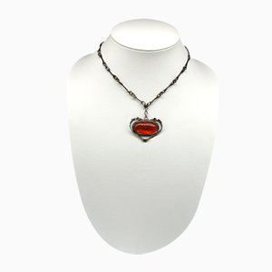 Vintage Silver Necklace with Big Baltic Amber Stone
