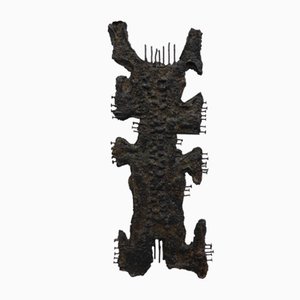 Brutalist Ceramic & Metal Nails Wall Sculpture attributed to Jules Dewaele for Pia Manu, 1960s
